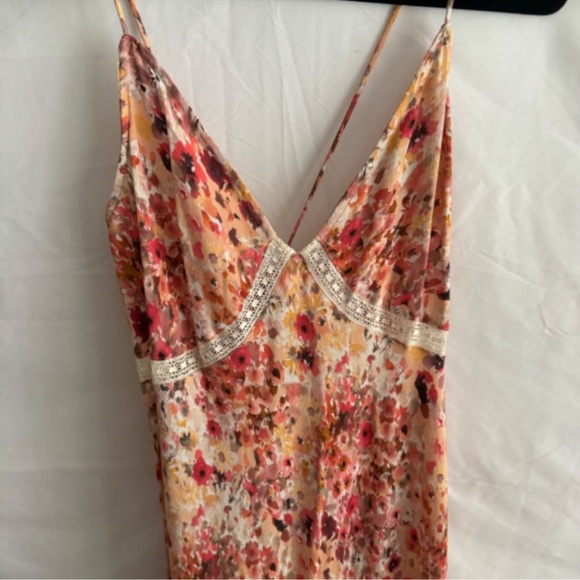 Favorite Daughter The Blackberry Pink Orange Floral Plunge Neckline Dress XL NEW - Picture 4 of 15